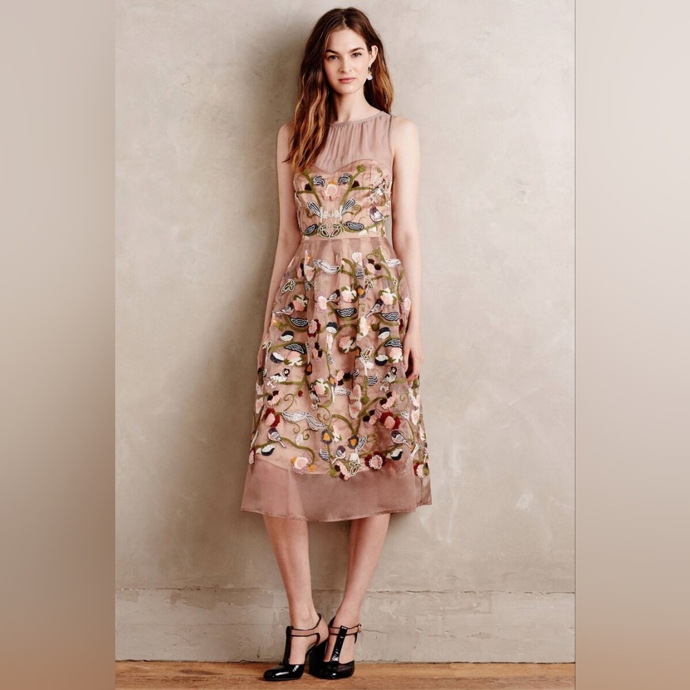 Moulinette Soeurs Beaded and Embroidered Bird Dress Size 10